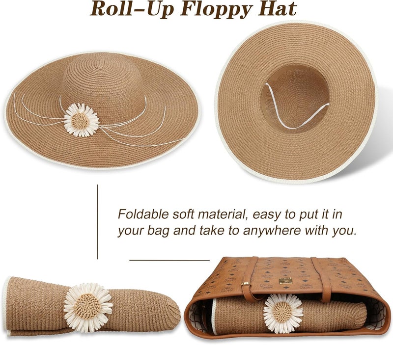Naivlizer Women Wide Brim Sun Hat UPF50 Straw Summer Hat Floppy Beach Hat Roll-Up - Image 5